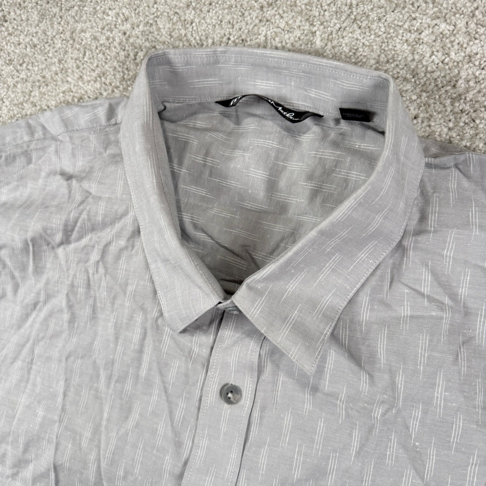 TravisMathew Button Down Shirt Mens XXL Grey Short Sleeve Dash Pattern‎